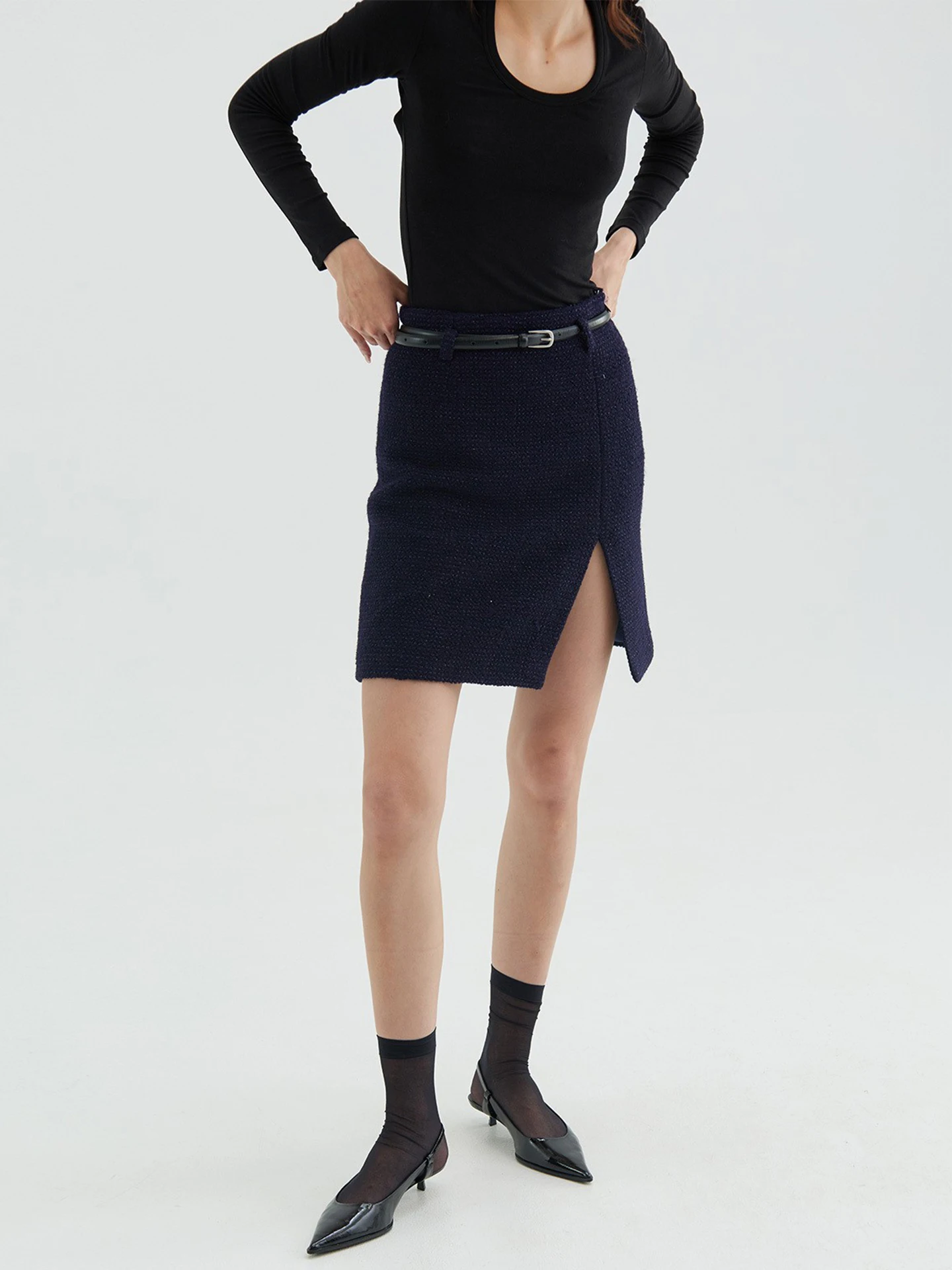 

Tore Sexy Asymmetrical Woolen Skirt for Women High Waist Fit Body Workwear ort Skirt Slit Side Zipper Casual Ci Commute