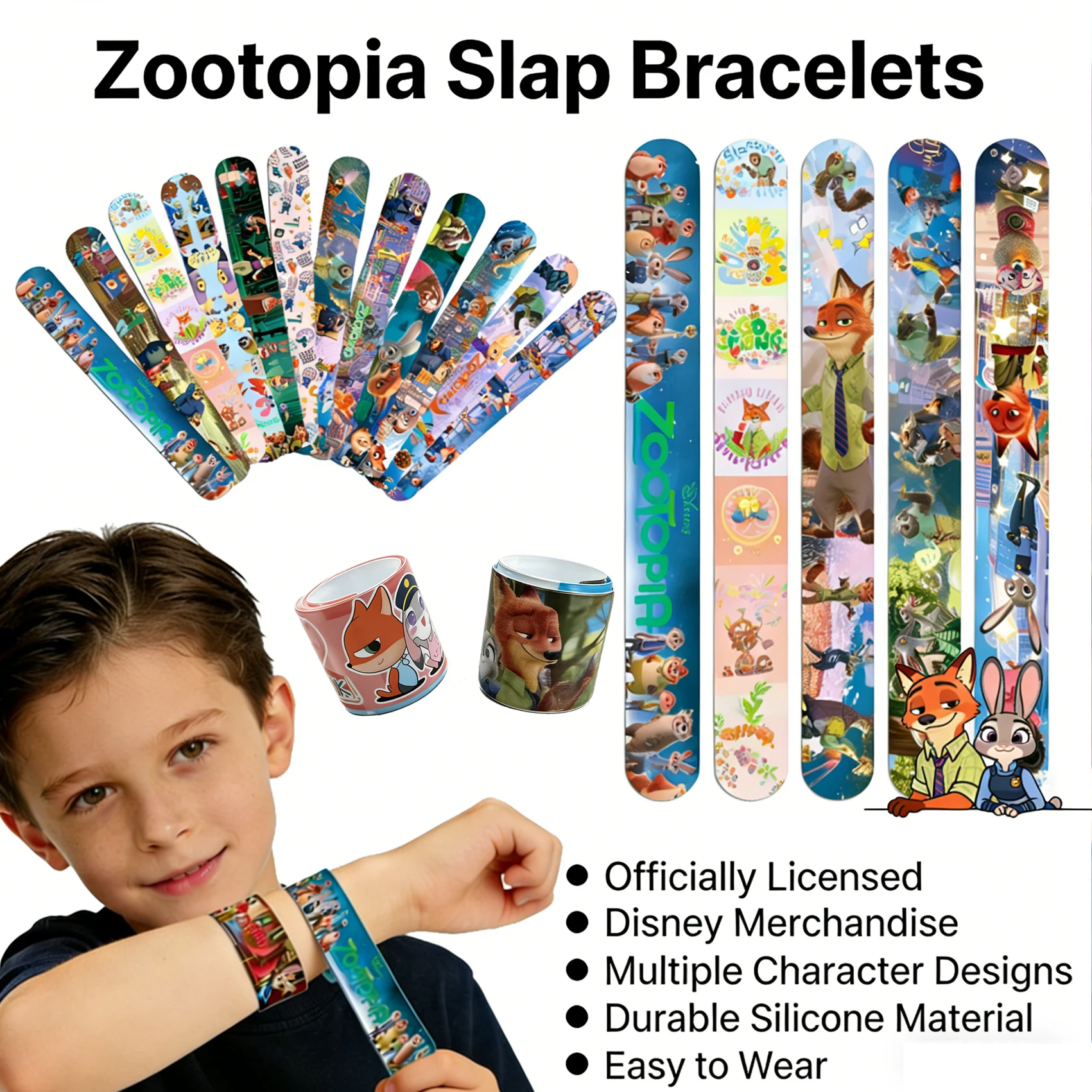 

12pcs-styles new Zootopia 2 PVC Slap Bracelets for Kids, Cartoon Wristbands for Parties, Happy Easter Gifts