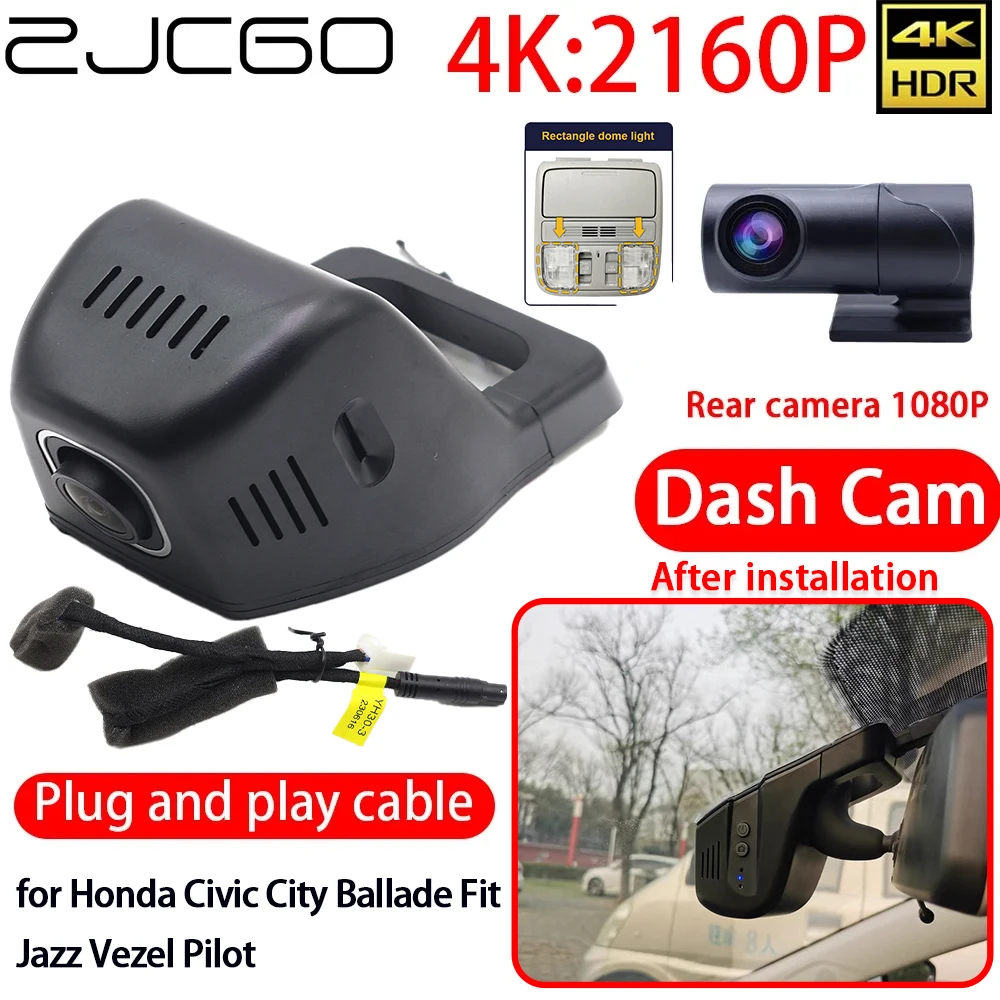 ZJCGO 4K DVR Dashcam mit WLAN, Front- und Rückkamera, 24-Stunden-Monitoraufzeichnung für Honda Civic, City, Ballade, Fit, Jazz, Vezel, Pilot