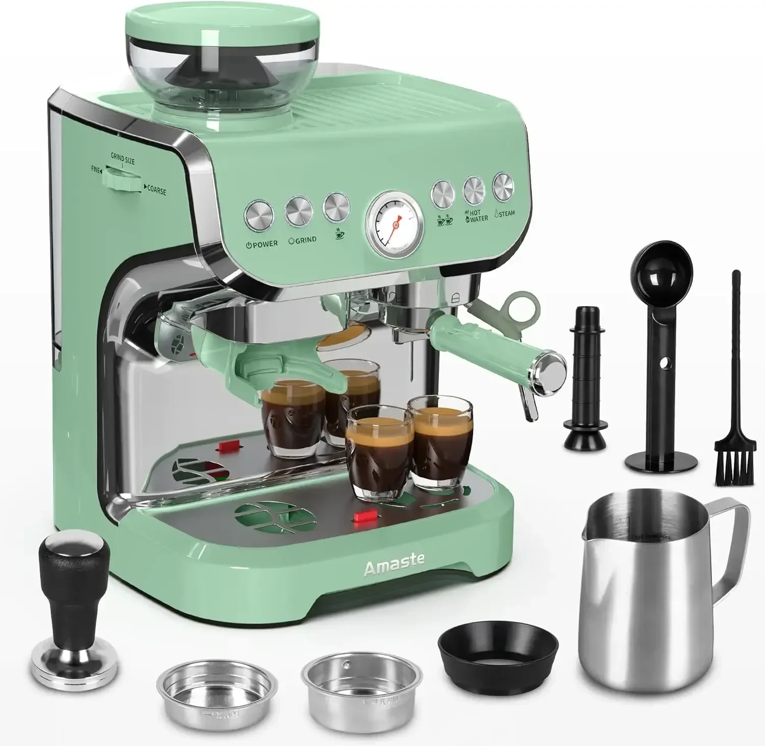 NEW Machine with Grinder, 15 Bar Espresso Machine with Steam Wand for Latte and Cappuccino, 68Oz Water Tank, Pre-Infuse