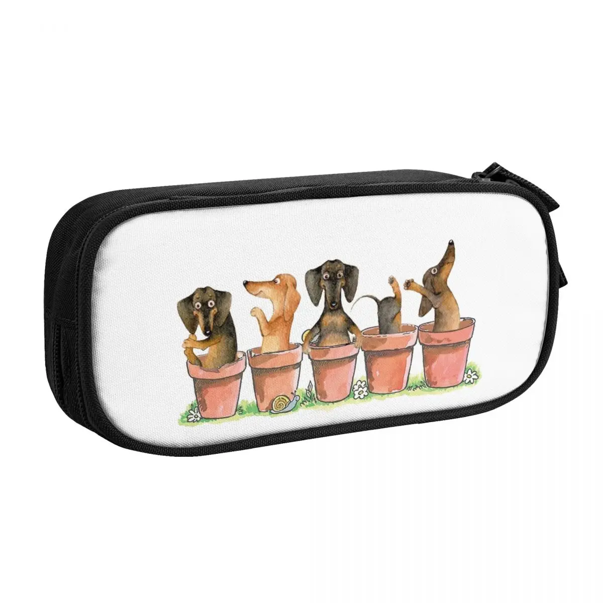 Custom Dachshund Flower Pots Kawaii Pencil Case Girl Boy Large Capacity Wiener Badger Sausage Dog Pencil Bag Student School