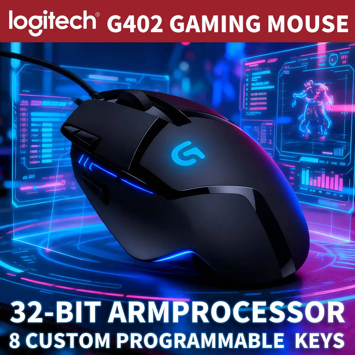 Logitech G402 Wired Gaming Mouse 500 IPS Motion Capture Tracking 1Ms Polling Refresh Rate For Casual Desktop Game Hobbyists