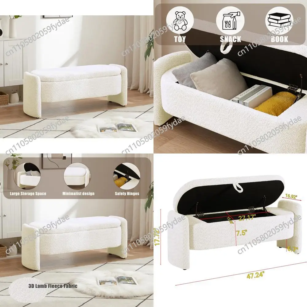 large storage ottoman bench with lamb fleece fabric for bedroom and living room