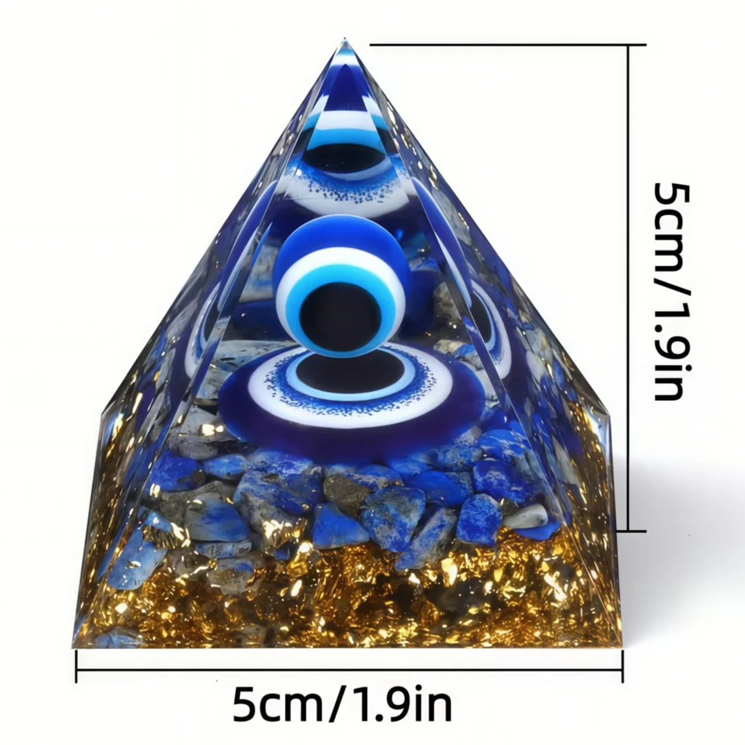 Lapis Lazuli Böser Blick Orgon-Pyramide - Natürliche Kristallsplitter & Harzkugel zur Dekoration, Heimdekoration, Augen des Teufels – Detail 3