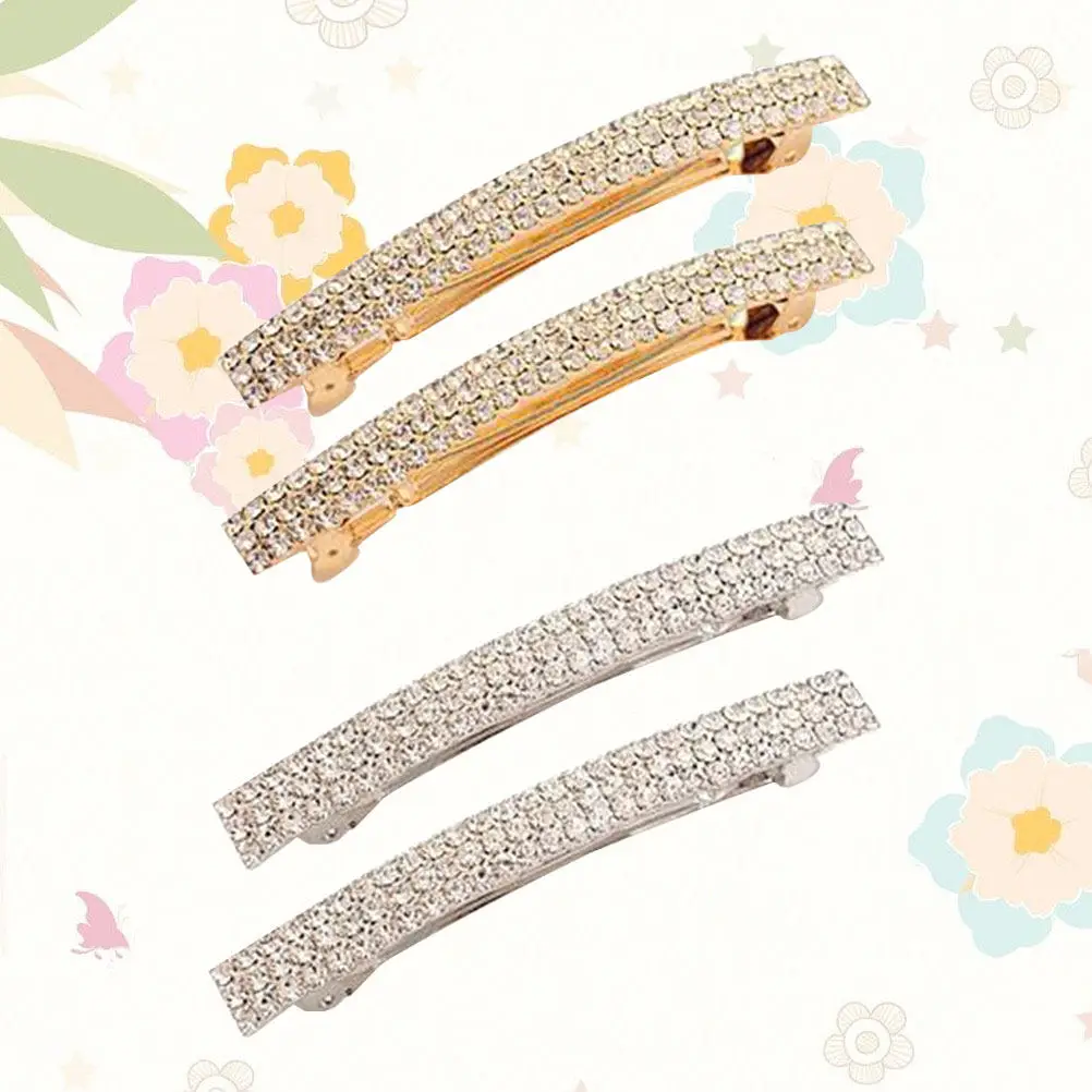 

4Pcs Women Barrettes Crystal Hair Clips Golden Silver Fashion Hair Pins for Wedding Party Daily Use Accessories