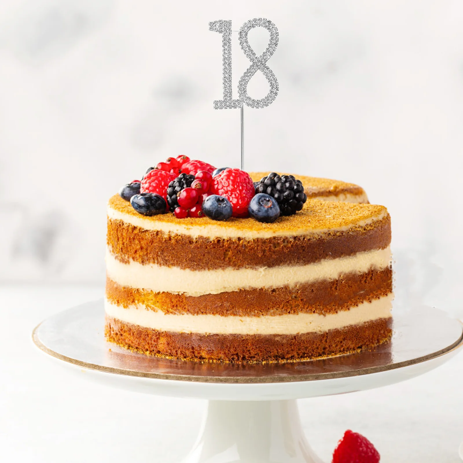 

Cake Topper Silver 12.4Cm Height 4.5X5Cm Rhinestone Alloy 18Th Birthday Anniversary Party Decor Cake Topper Event