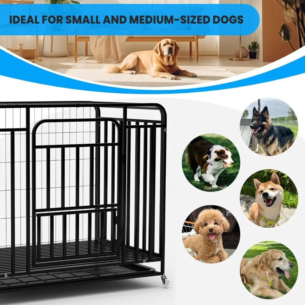 صندوق كلب غير قابل للتدمير من الفولاذ عالي التحمل مقاس 42 بوصة، قفص كلب مطور مقاوم للهروب للكلاب المتوسطة/الكبيرة والكلاب القلق العالي، خارجي #2