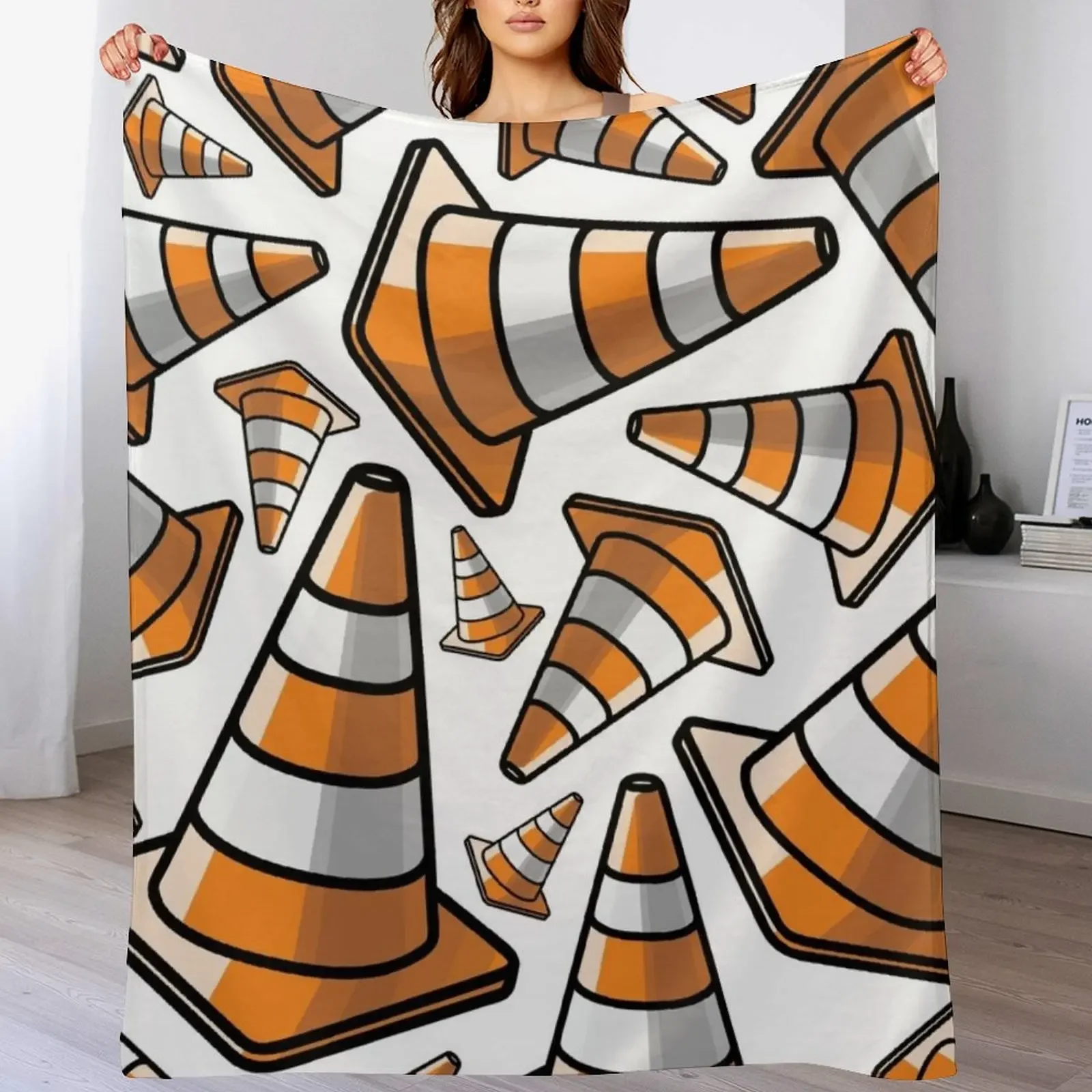 Traffic Cone - Orange and White Pattern Throw Blanket Year Round Soft Comfortable Blanket for Home