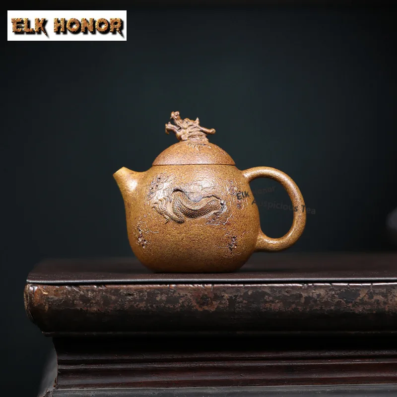 300ml Firewood Fired Dragon Egg Pot Retro Yixing Purple Clay Teapot Handmade Relief Pot Raw Ore Gold Sand Kettle Zisha Teaset