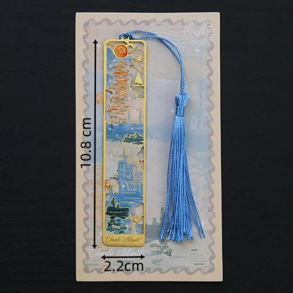 Hollow Metal Bookmark Oil Painting Style Exquisite Book Marks Rectangular Landscape Flower Reading Stationery School Supplies
