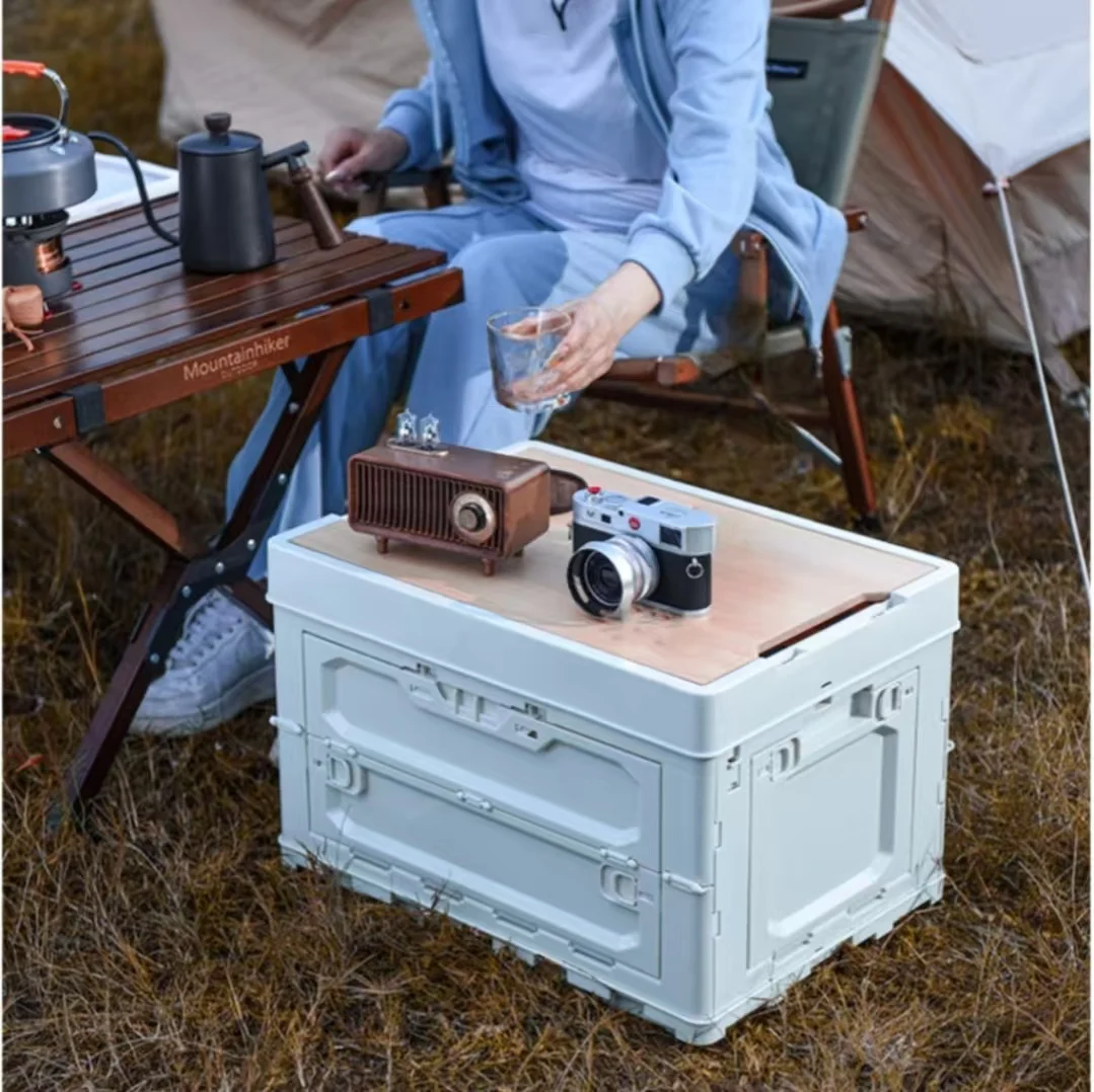 

Double layered outdoor storage box Camping Car Folding Picnic Multi functional Chopping Organizer