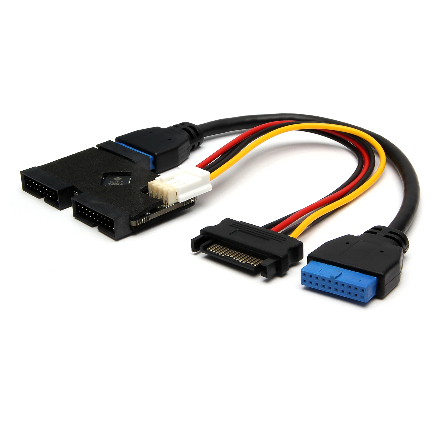 USB 3.0 19Pin Header Splitter 1 to 2 Motherboard Internal USB Hub Adapter Cable with SATA Power for PC Front Panel 5Gbps