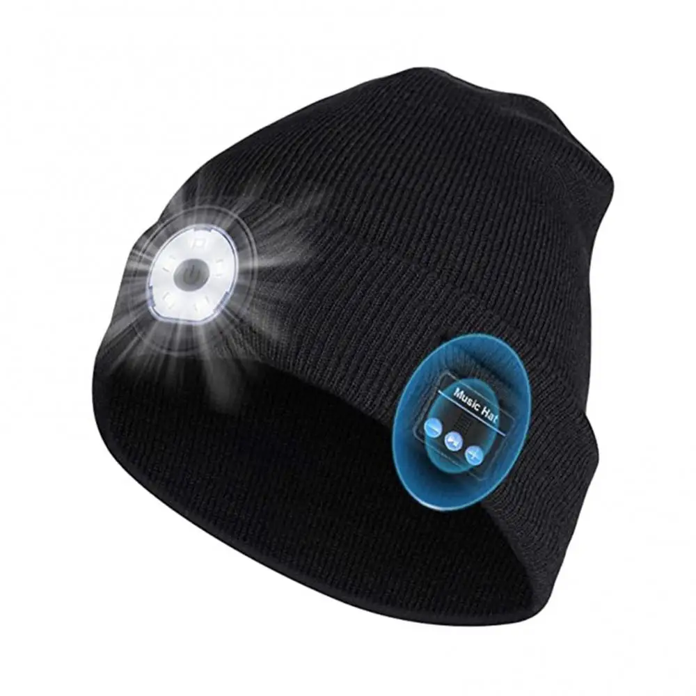 

Headphone Unisex Bluetooth-compatible 5.0 Winter Beanie Knitted Hat Wireless with LED Light