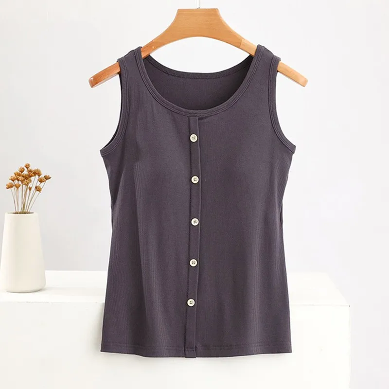 

Knitted Modal Pajamas Top For Women New Sleeveless Sleepwear Vest Chest Pad Summer Nightwear T-shirt Sexy Bottoming Shirt