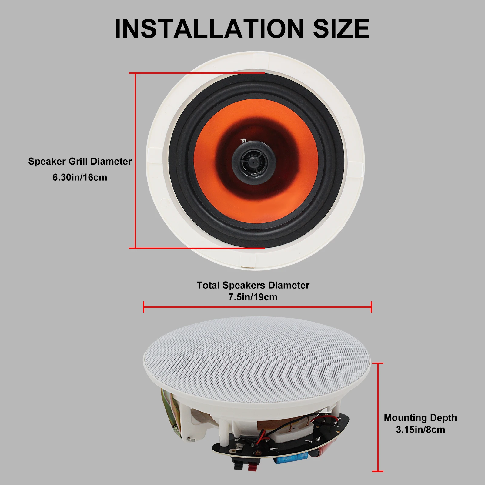 6.5 Inches 300W Round Bluetooth Ceiling Speakers 2 Way Flush Mount Stereo Sound Speaker For Bedroom Home Living Room Bathroom