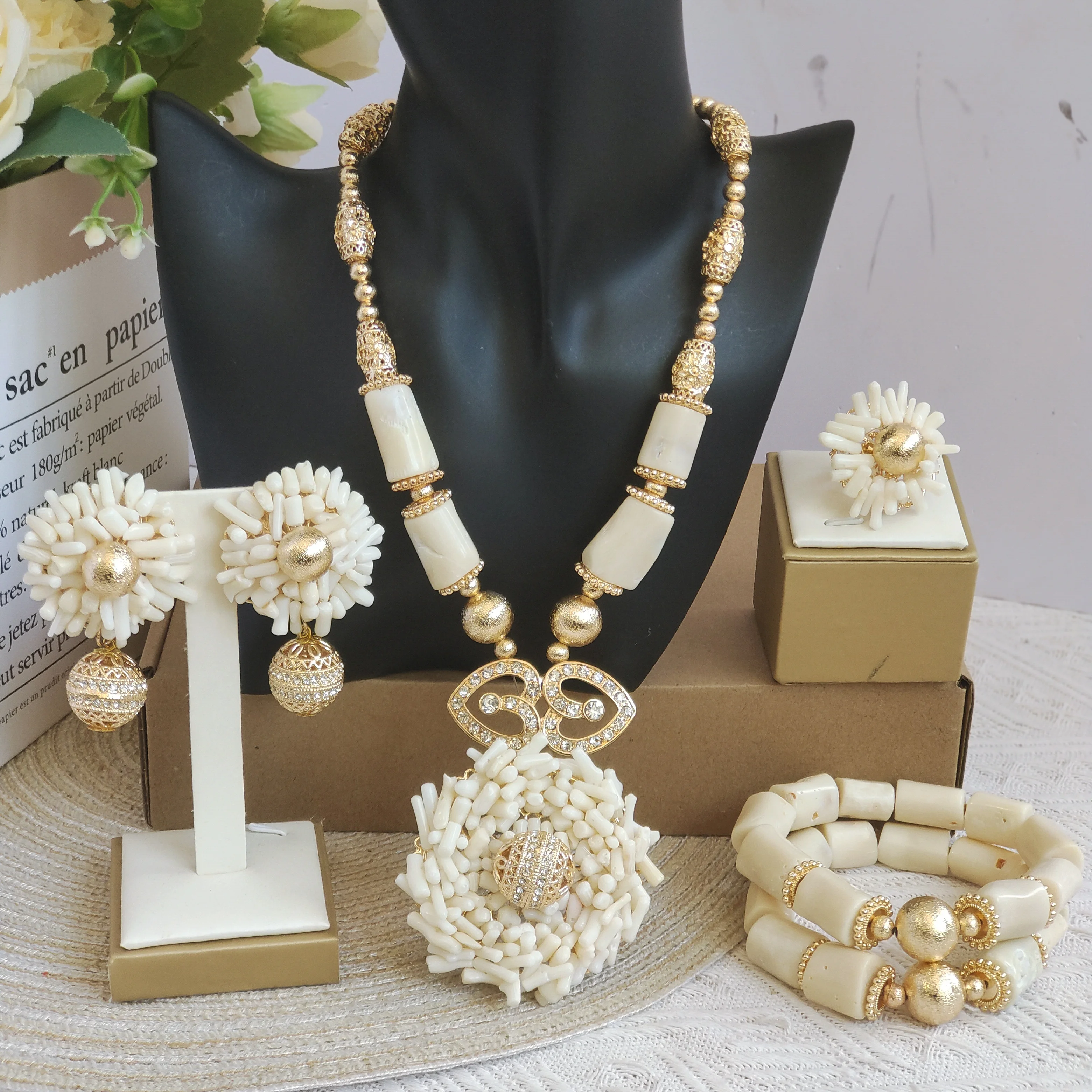 

Laanc white natural coral necklace nigerian jewelry sets for woman weddings