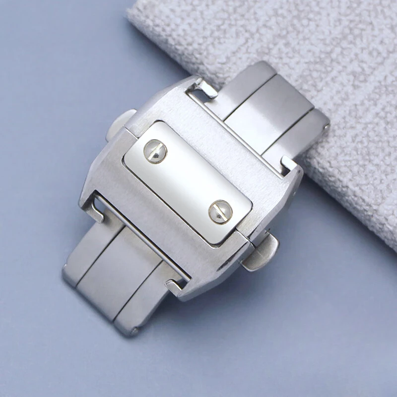 For Cartier Sandoz High Quality Frosted Double Press Butterfly Buckle Santos100 Stainless Steel Waterproof 21 18mm Watch-Buttom