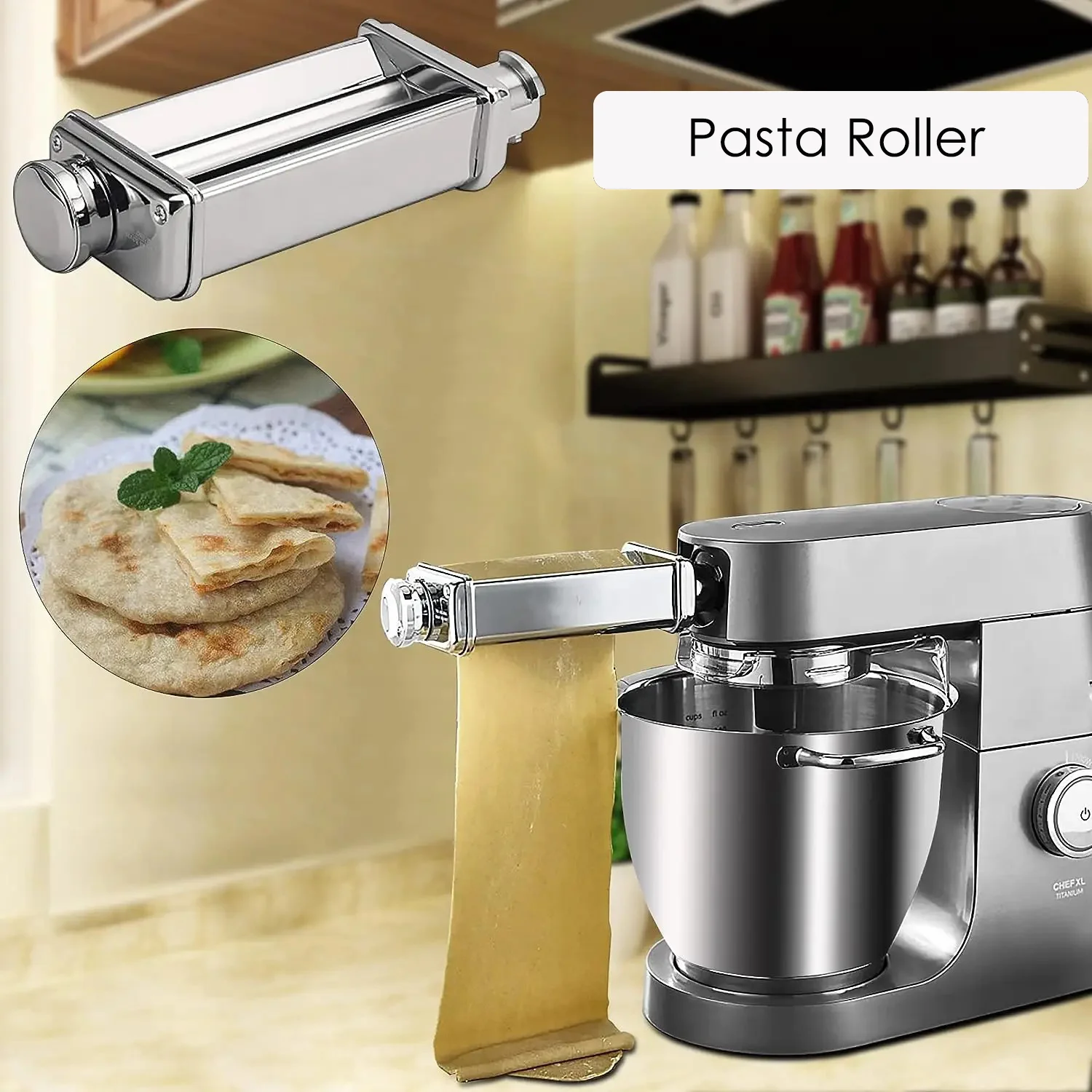 SUS304 Stainless Steel Noodle Attachment for Kenwood,Lasagne Pasta Roller,Fettuccine Cutter,Spaghetti Cutter,Adapter for Kenwood