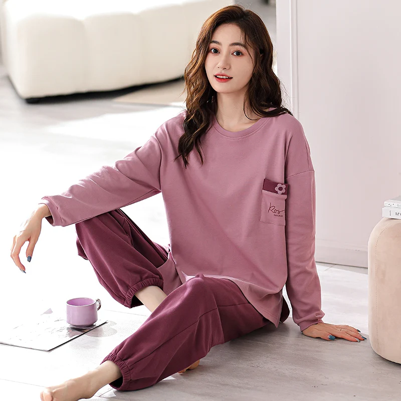 Spring and Autumn 100％ Cotton Women Pajamas Set Big Size M-3XL Casual Pijama Long Sleeve Sleepwear Female Homewear