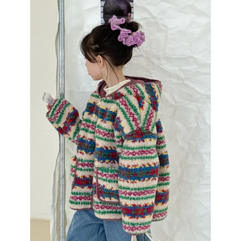 

Children's Clothing2025Winter Boys and Girls Color-Block Lamb Wool Sheepskin Coat Children's Warm Faux Fur Coat
