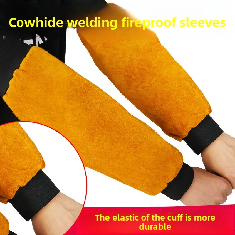 Welding anti-flame retardant bilateral elastic sleeves arm guards cowhide labor protection sleeves four seasons welder protectio