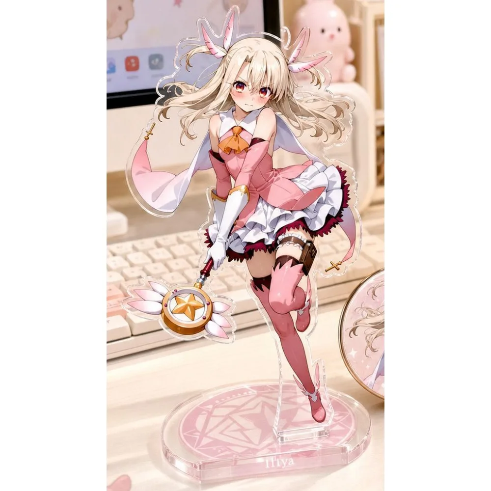Game Fate/Grand Order Acrylic Illya Peripheral 15CM Standing Sign Figure Model Desktop Ornament Character Brooch Keychain Gifts