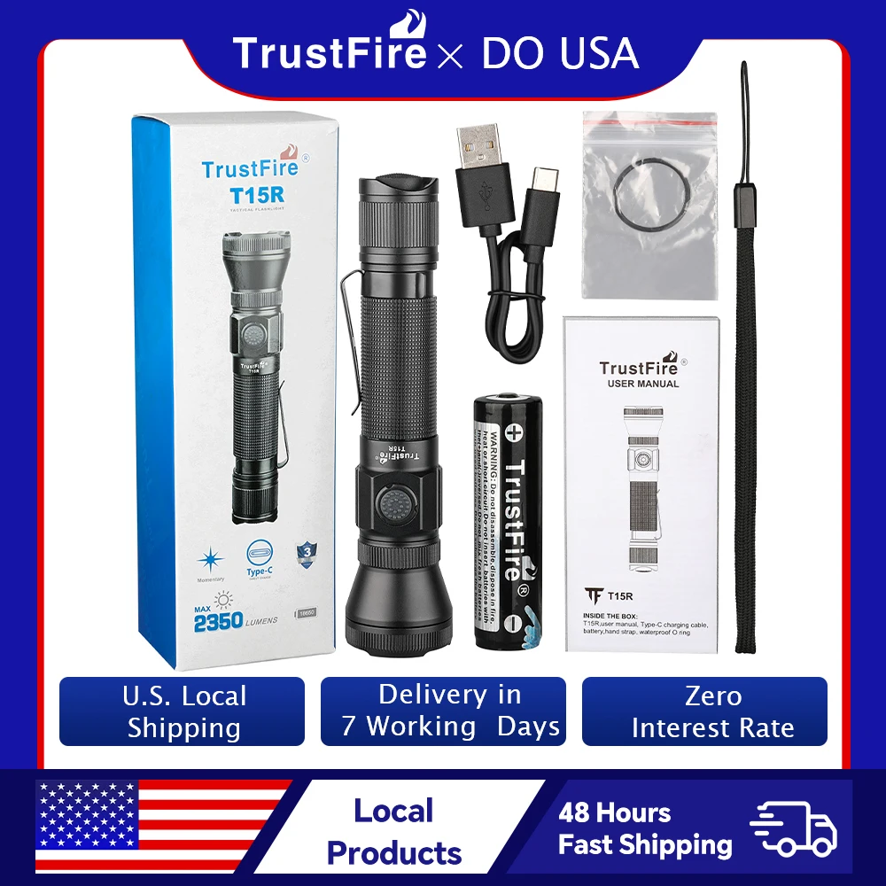 

Trustfire T15R 2350Lumen Tactical Flashlight Army Powerful Type C USB Rechargeable 18650 LED Rechargeable Military Tactical Lamp