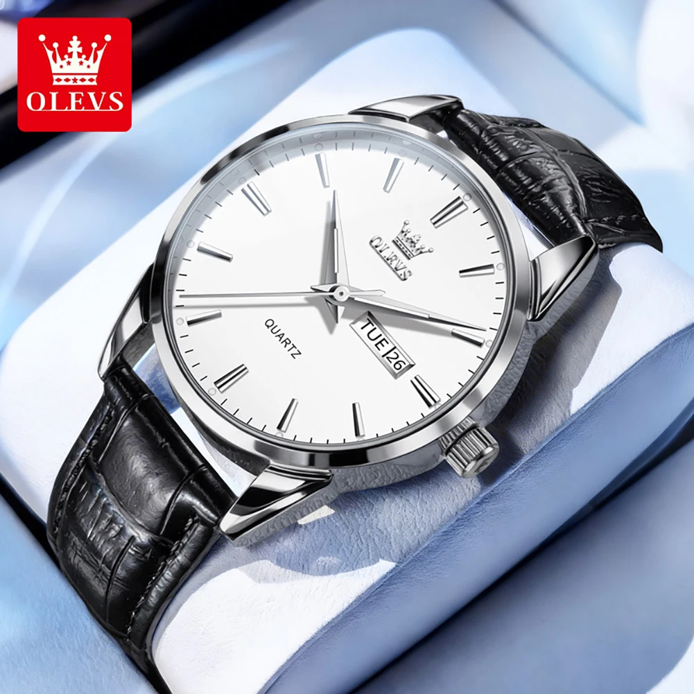 OLEVS 6898 Men Woman's Watch Fashion Classic Dial Date Quartz Watches Leather Strap Waterproof Luminous Calendar Window Clock