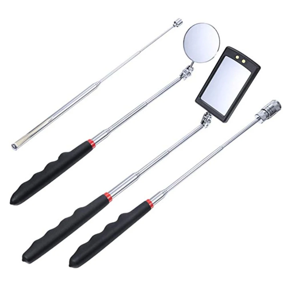 Juego de herramientas de reparación mecánica, lente de detección telescópica automotriz ajustable, Espejo de inspección, imán atractor, 4/5 piezas