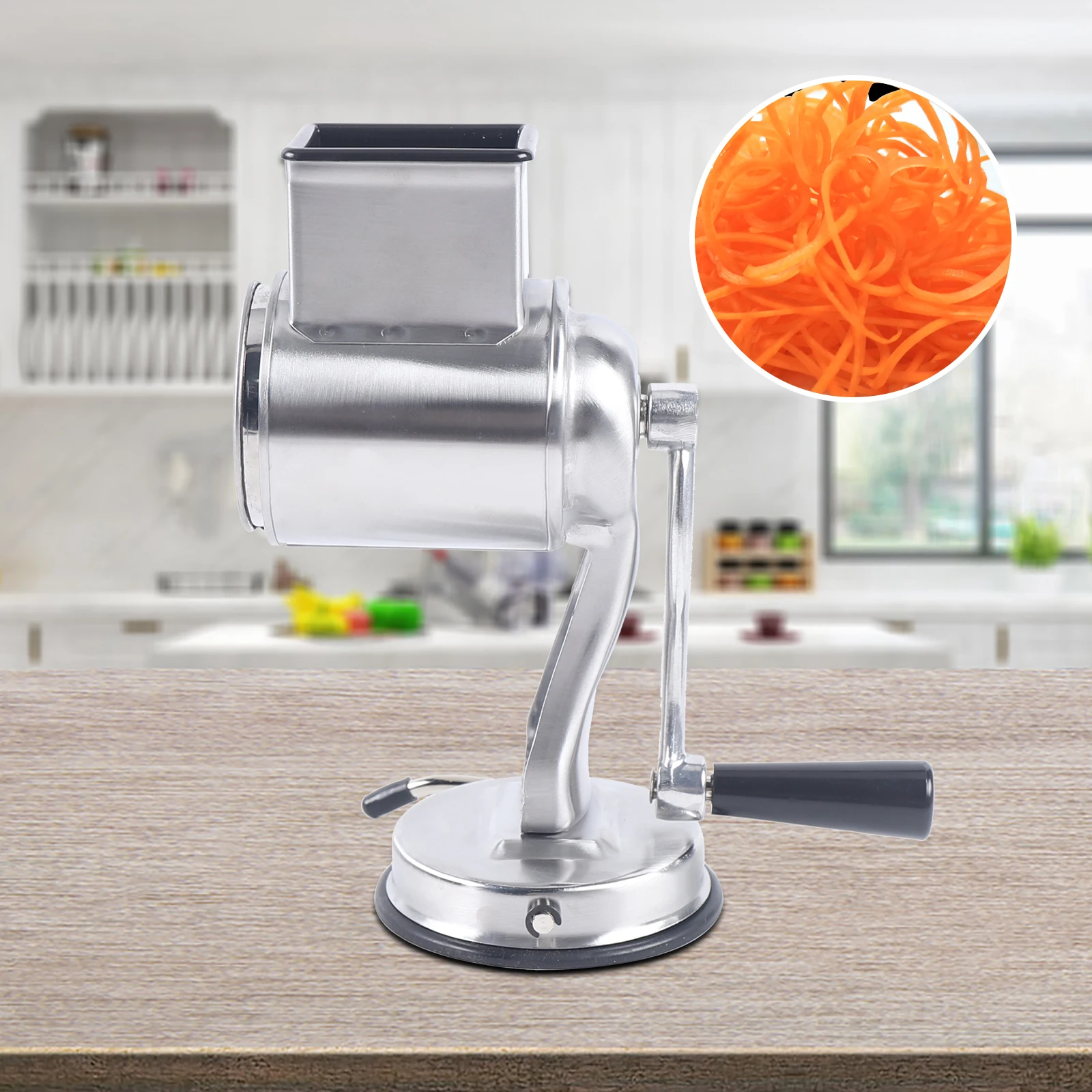 Multi-functional Cheese Grater Rotary Fruit Vegetable Slicer Shredder 5Drum Blade Stainless Steel