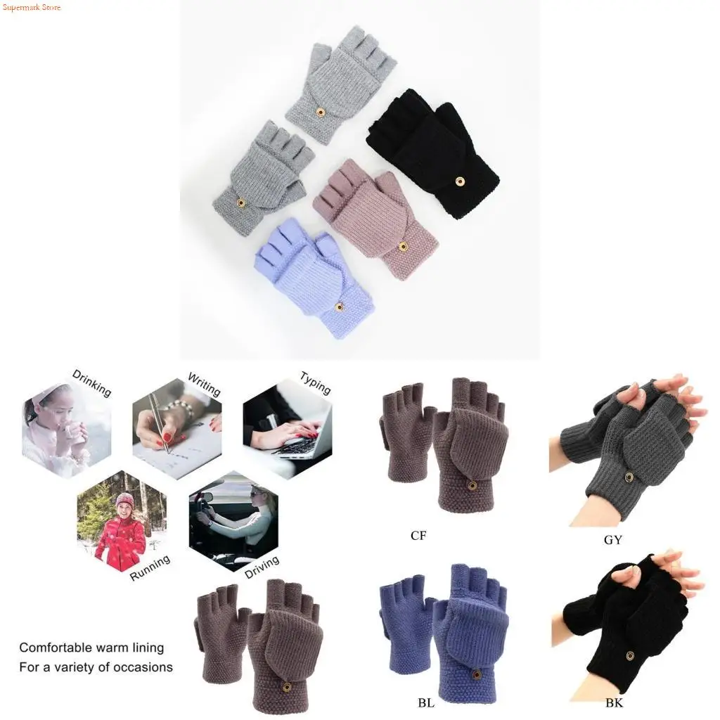 Q5WE Fingerless Gloves Winter Knit Convertible Gloves Touchscreen Gloves Wool