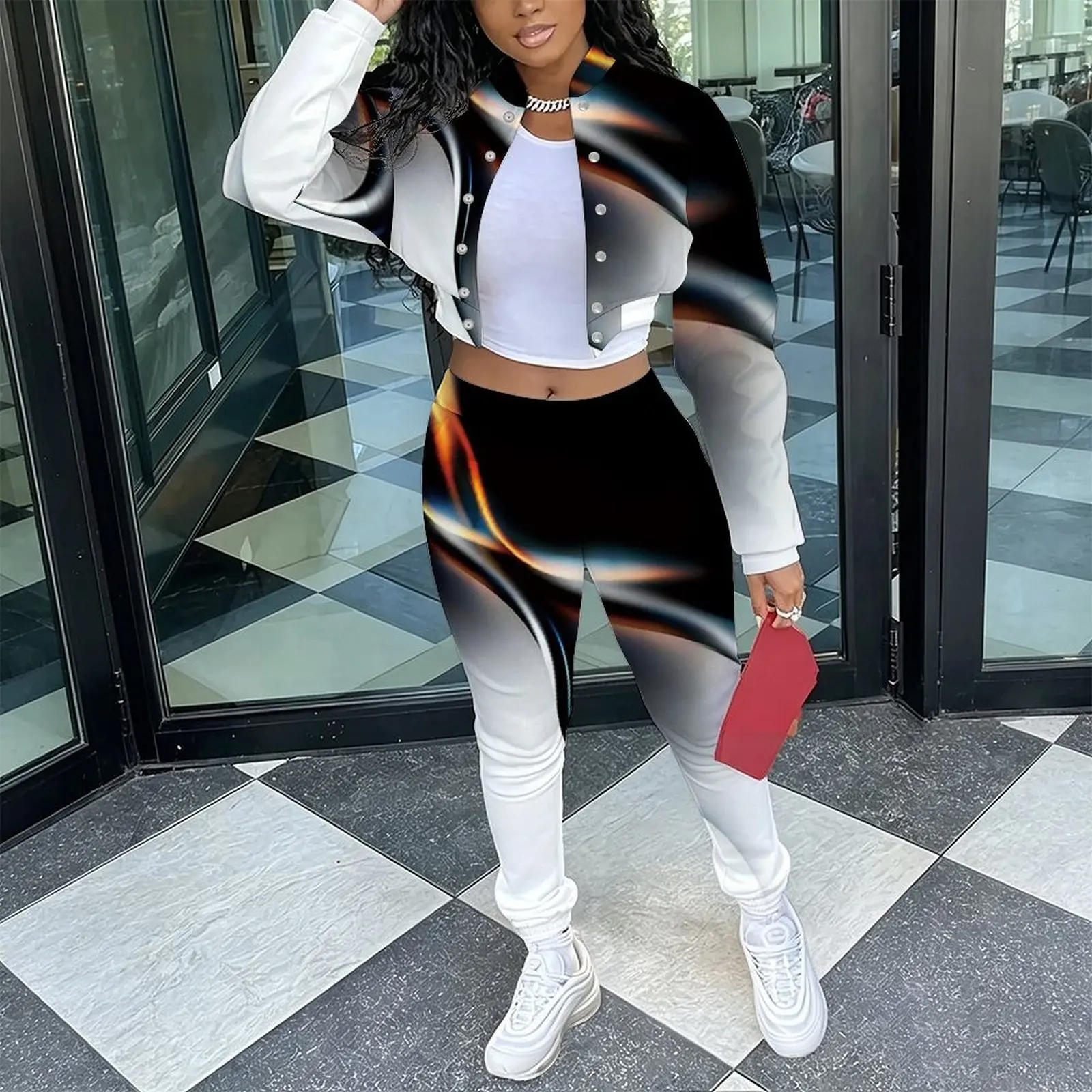 Female Elegant Sexy 2‑Piece Outfit Retro Slim Fit Long Sleeve Jacket   Everyday Commuting Vacation Fashion Long Pants