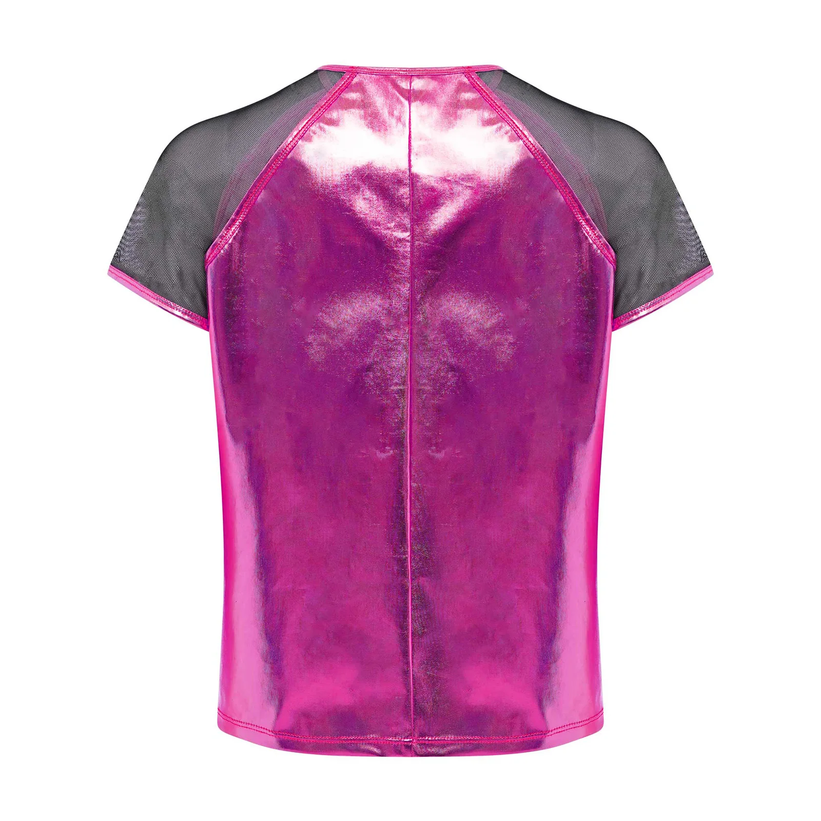 Crianças meninas meninos jazz hip-pop rua moderna dança desempenho traje pura malha manga curta em torno do pescoço metálico camiseta blusa