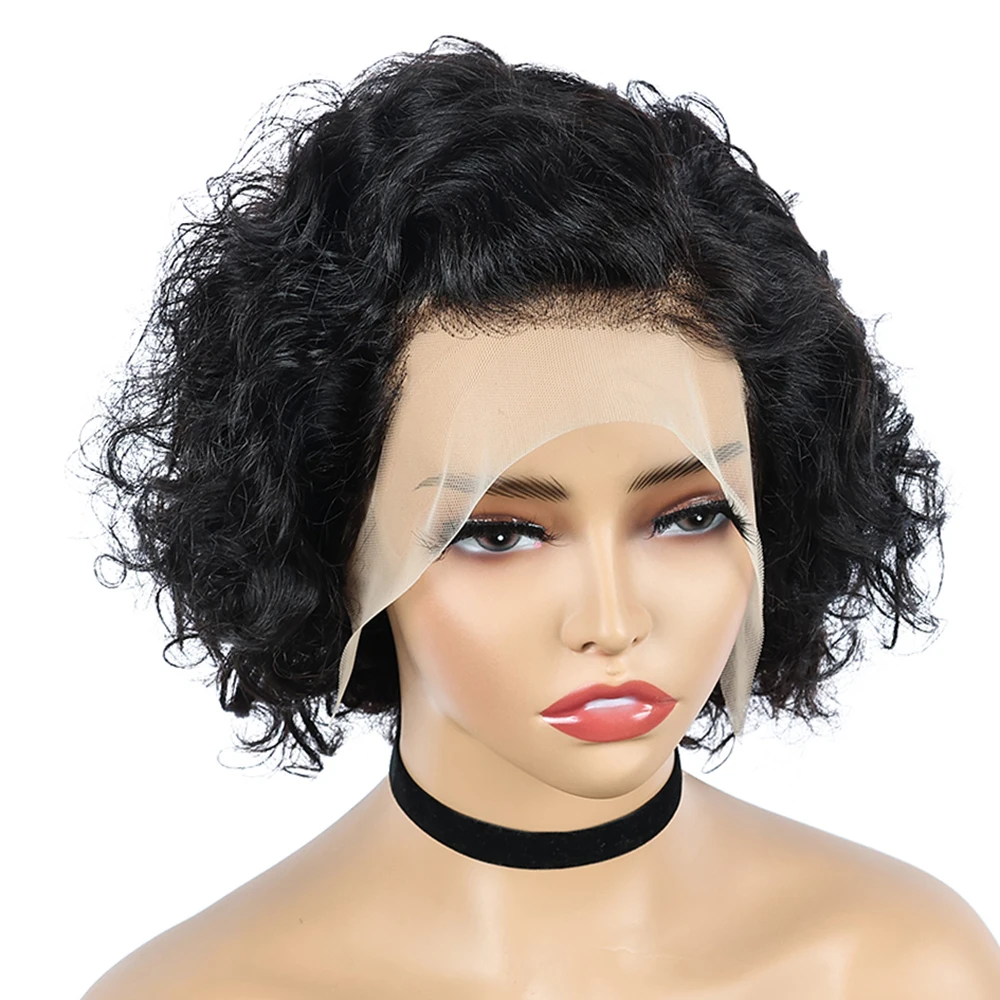 Miss Rola Short Curly Lace Front Wigs Brazilian Water Wave 13x4 Lace Front Human Hair Wigs Remy  Pixie Cut Lace Frontal Wigs