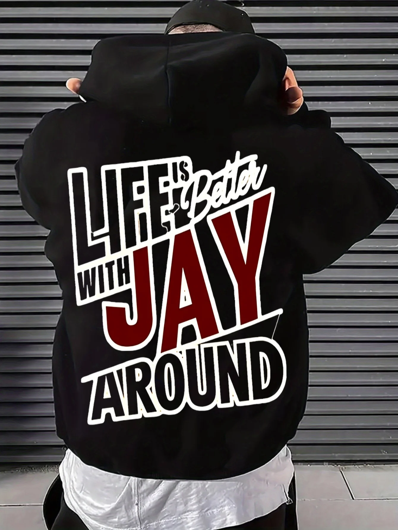 Men's Pullover Hoodie Life Is Better with Jay in It Personalized Name Gift Fun Birthday Design Plus Size Long Sleeve Casual Comfortable Fabric Machine Washable