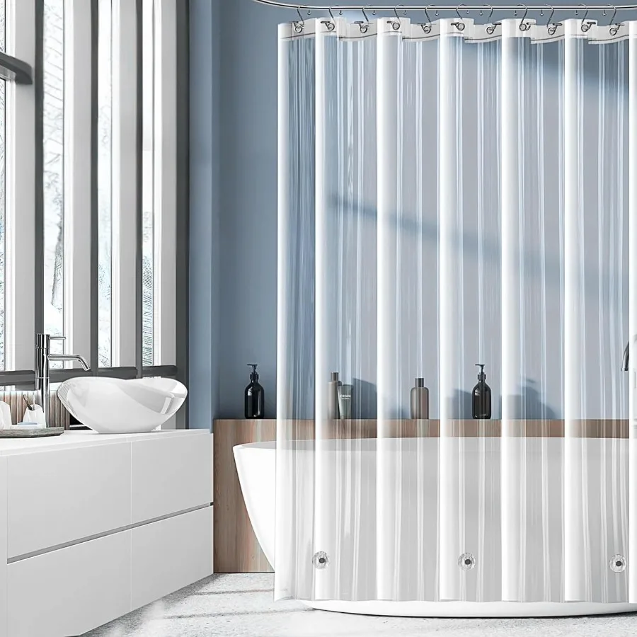 

Подкладка для занавески для душа 72 x 72 дюйма для использования в ванной комнате Прочный прозрачный материал PEVA с толщиной 90 GSM премиум-класса, полностью водонепроницаемый