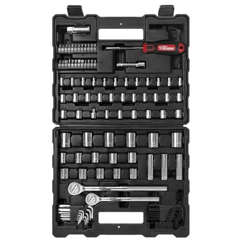 107 Piece 1/4, 3/8, 1/2 inch Drive Socket Set For Mechanic Use