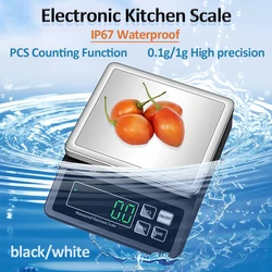 Rechargeable Kitchen Scale IP67 Fully Waterproof Home Kitchen Scale 0.1g/1g High Precision Electronic Balance 3kg/5kg/10kg/15kg