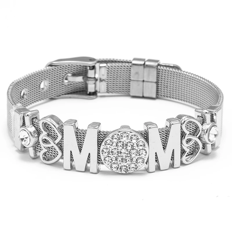Stainless Steel MOM Heart To Heart Bracelets With Keeper Bracelets Bangles For Women Men Mother Fashion Jewelry Gift