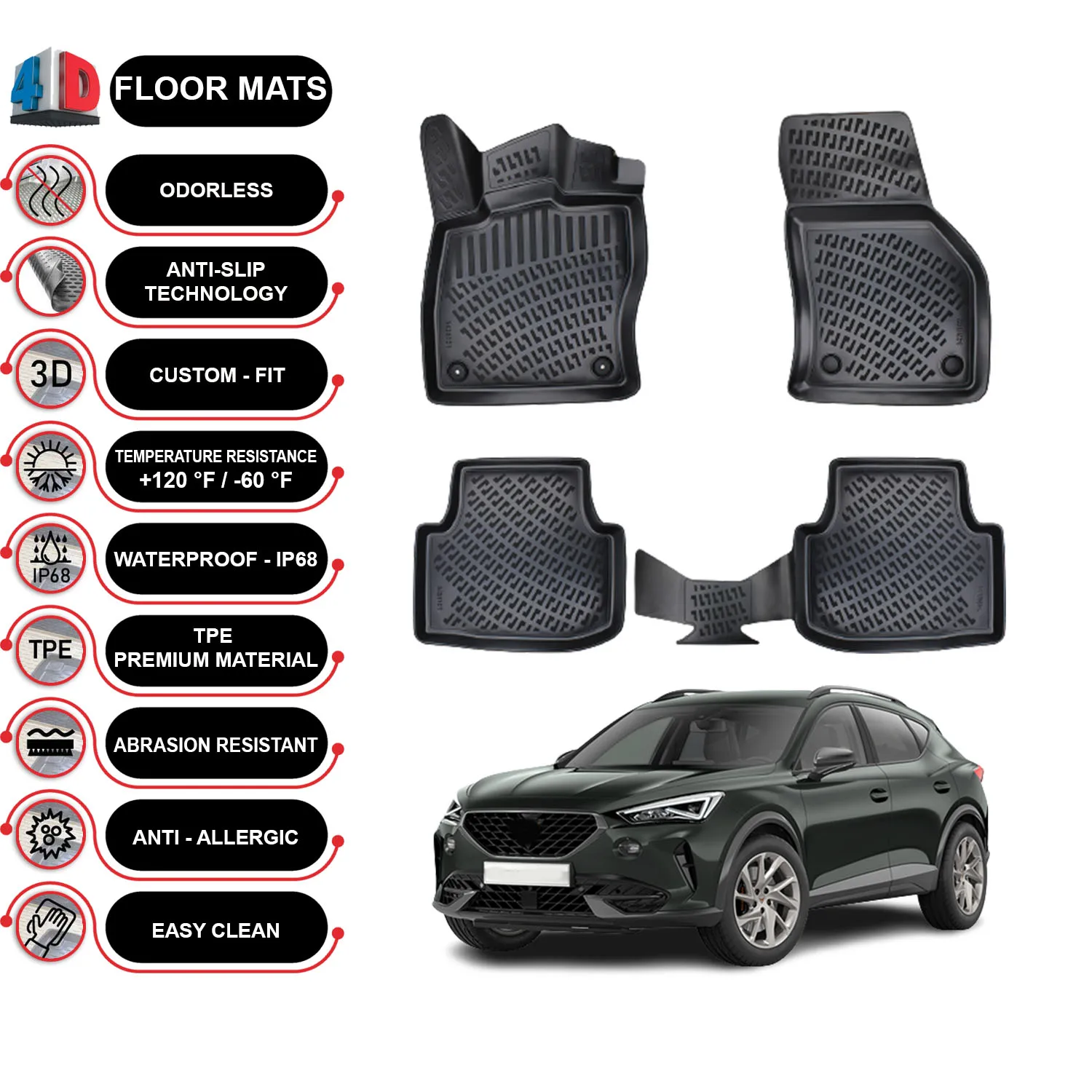 Seat Cupra Formentor - (-2021) Floor Mats Liner Waterproof 3D - (Black)