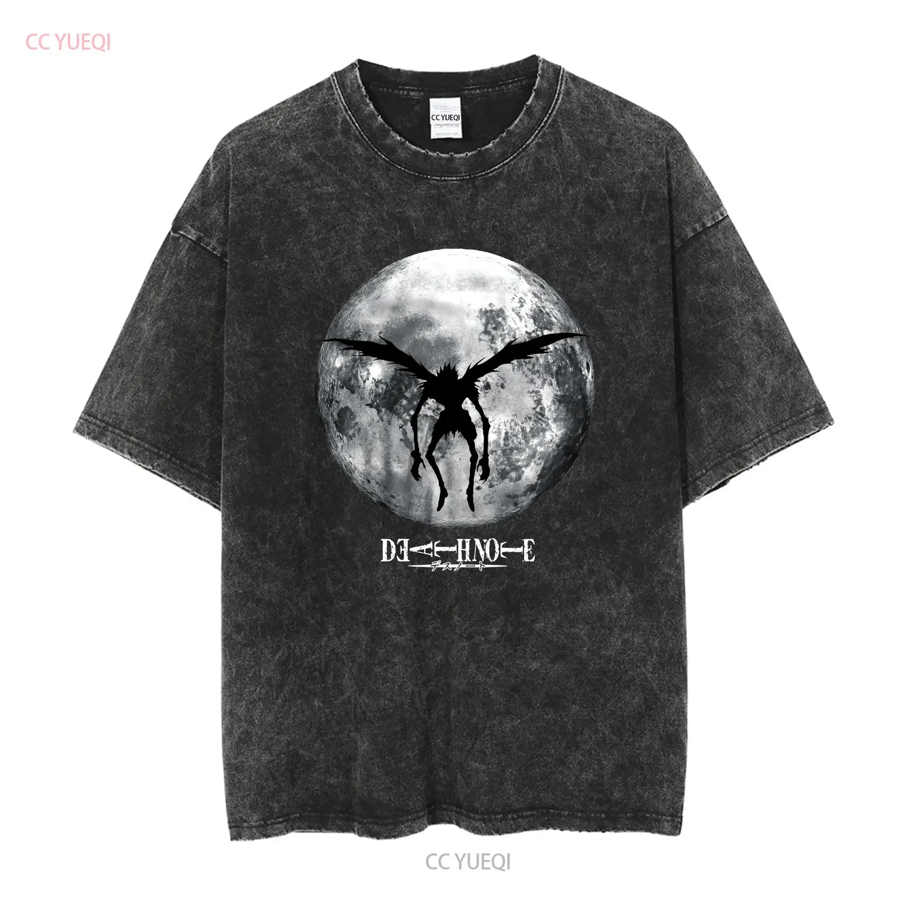 Death Note New Adult T Shirt Ryuk Winged In Front of Moon long or short sleeves vintage Washed streetwear Top For Everyday Wear