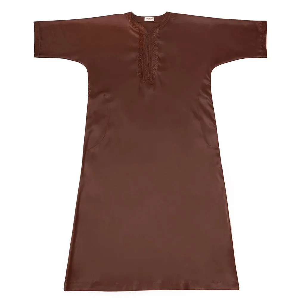 Muslim Men Jubba Thobe Islamic Clothing Satin Ramadan Mens Abaya Dress Long Robe Saudi Wear Musulman Caftan Jubah Dubai Dress