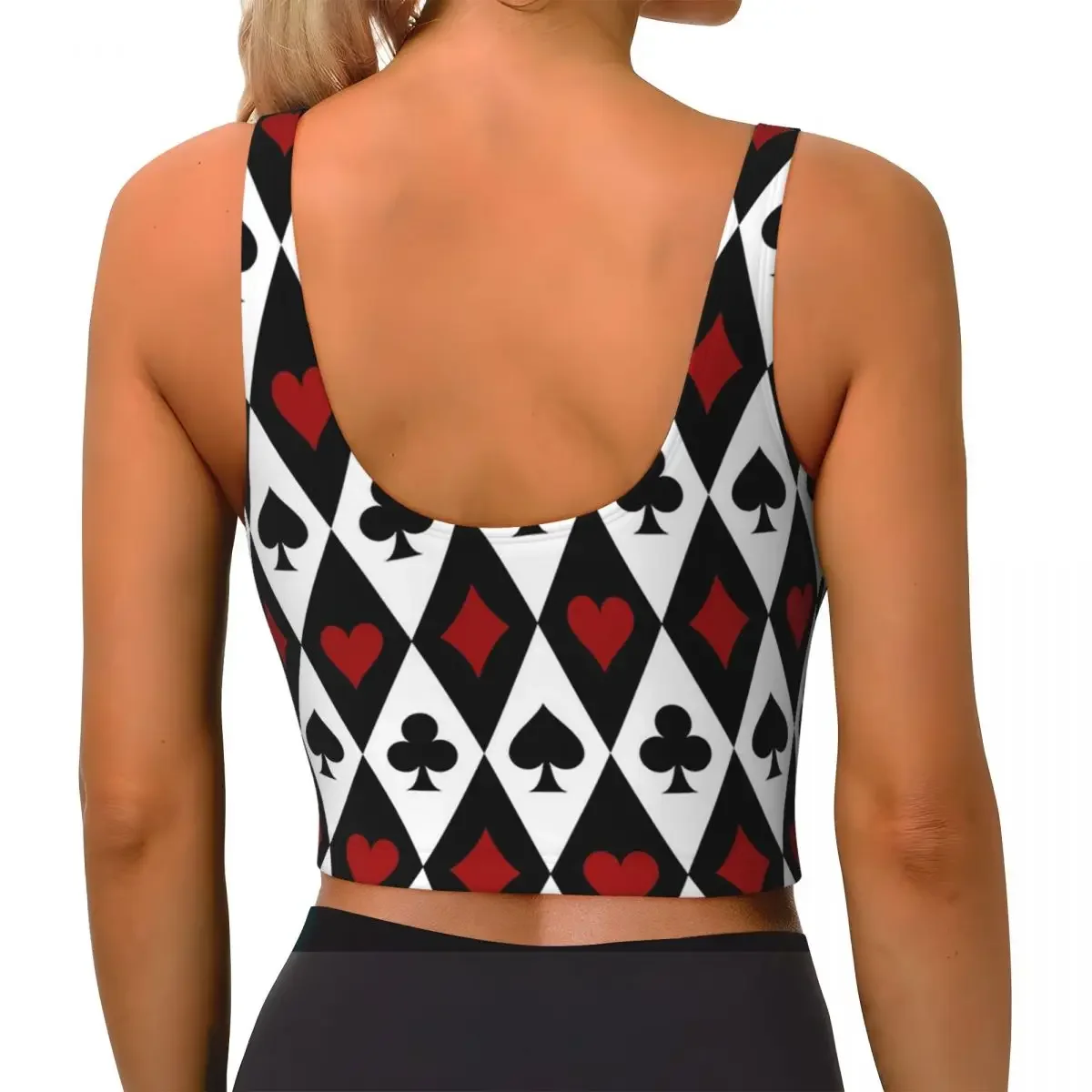 Custom Playing Card Pattern Print Women Sports Bras High Impact Vest Gym Workout Yoga Crop Tank Top