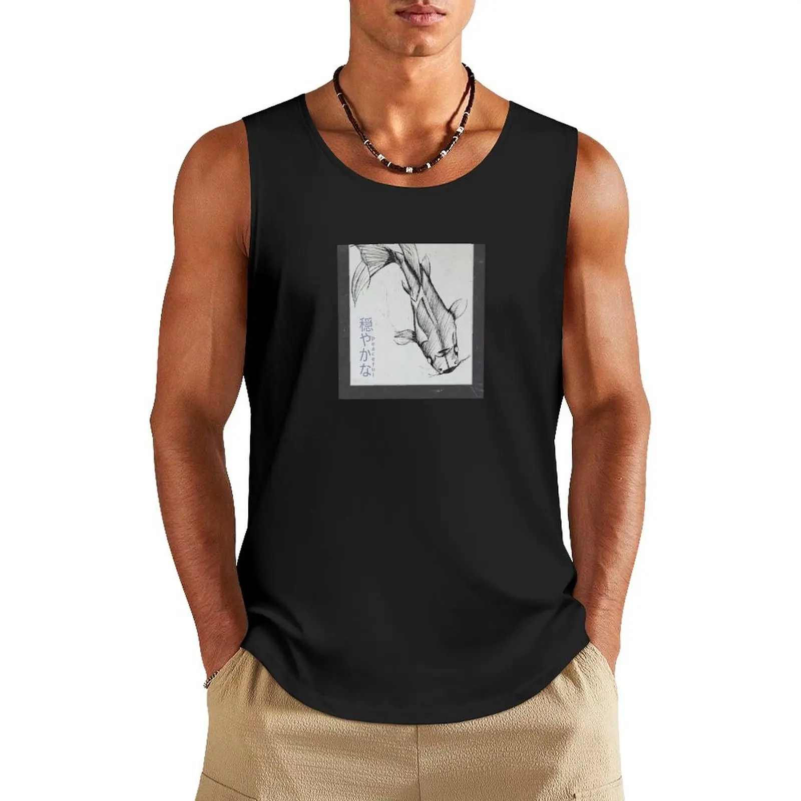 

Koi Fish Drawing with Japanese Kanji Tank Top men clothing gym accessories men bodybuilding for men