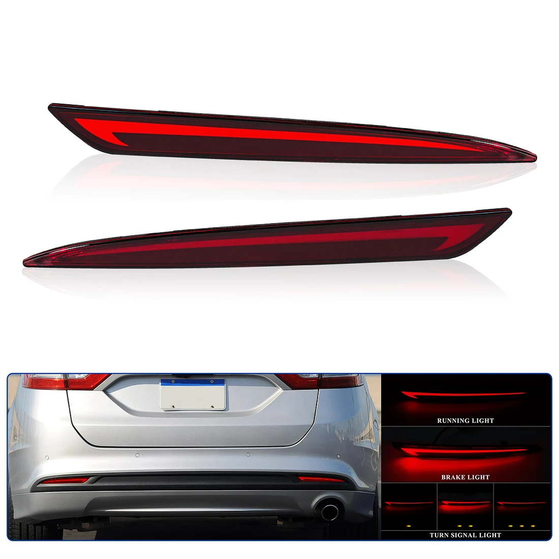 Car Rear Bumper Reflector Light For Ford Mondeo Fusion 2013 2014 2015 2016 2017 2018 Dynamic Turn Signal Lamp Tail Brake Light