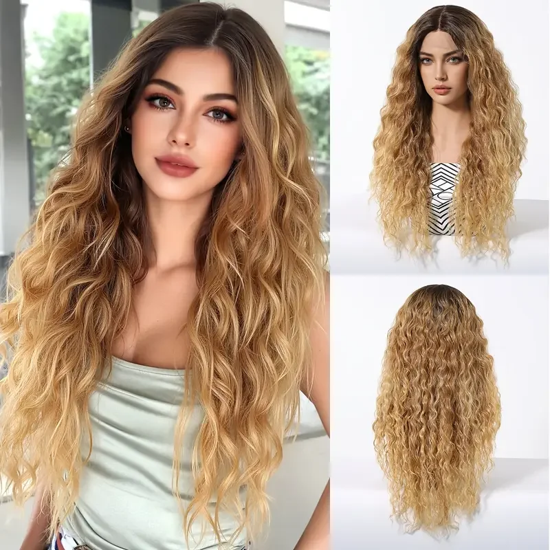 

24-inch golden wavy 13*5 *1lace front wig, highquality heat-resistant synthetic hair, suitable for festivals, cosplay Moana
