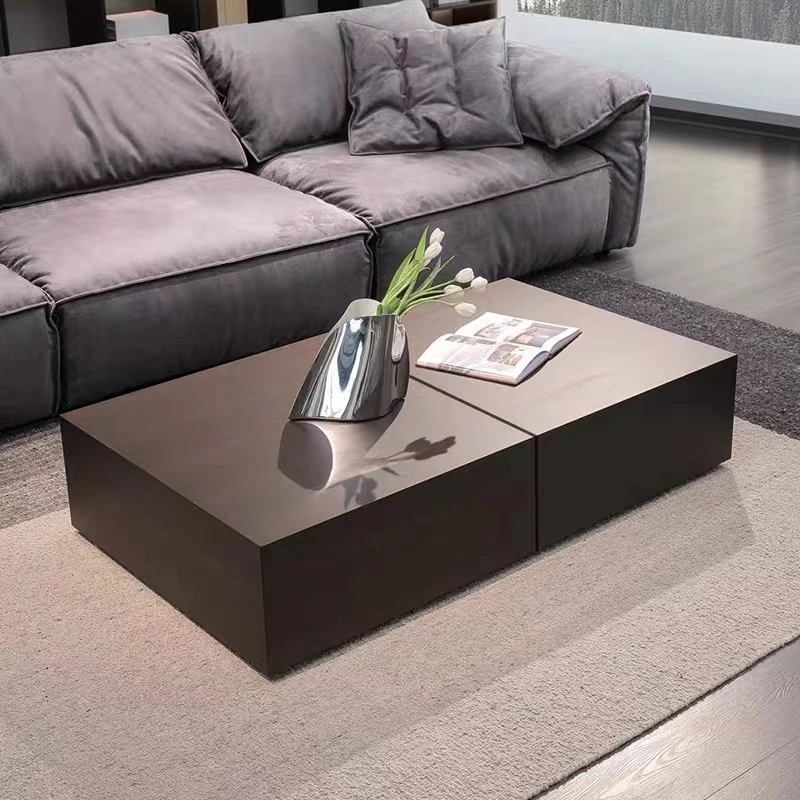 

Walnut bark modern living room furniture square coffee table wooden frame metal base living room coffee table