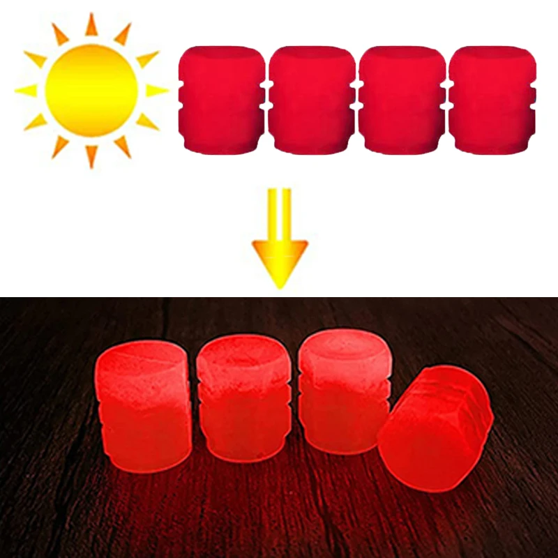 Luminous Car Tire Valve Cap Fluorescent Red Night Glowing Decor Motorcycle Bike Wheel Nozzle Dustproof Tyre Valve Stem Caps