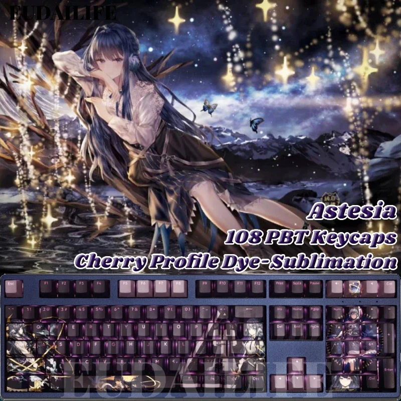 

Astesia 108 Key Cap Arknights PBT DYE Sublimation Light Transmitting Cherry Switch Cross Cover Mechanical Keyboard Otaku Gift
