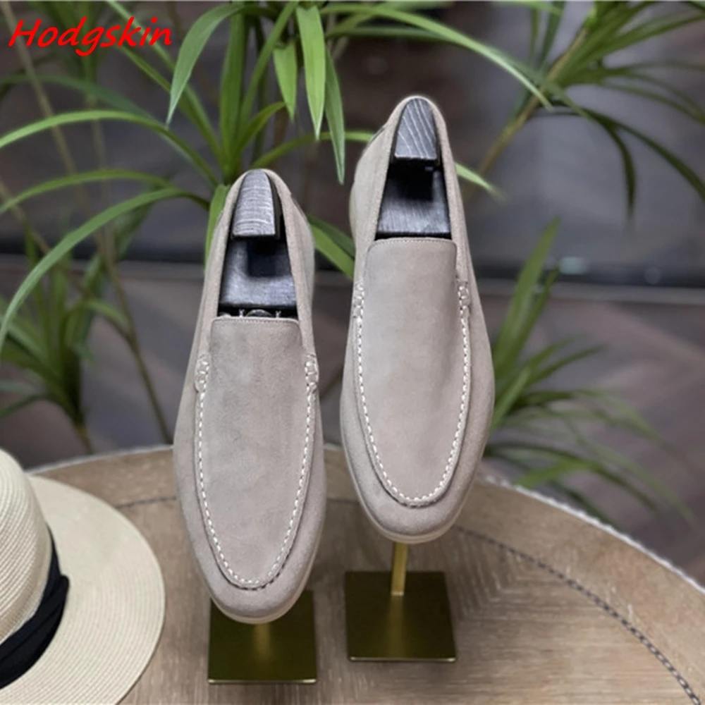 Cow Suede Men Shoes Genuine Leather Breathable Slip On Casual Shoes Round Toe Solid Sewing 2024 Newest Comfortable Men's Loafers